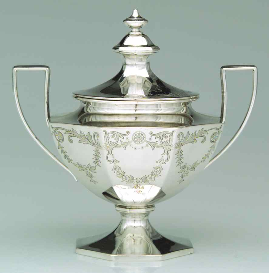 A5751-Engraved (Sterling, Hollowware) Sugar Bowl & Lid by Gorham Silver-1