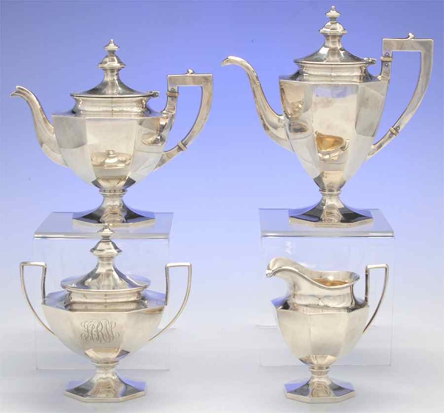 A5751-Engraved (Sterling, Hollowware) 4 Piece Tea Set (SCP, STP, SCR, SSU) by Gorham Silver-1