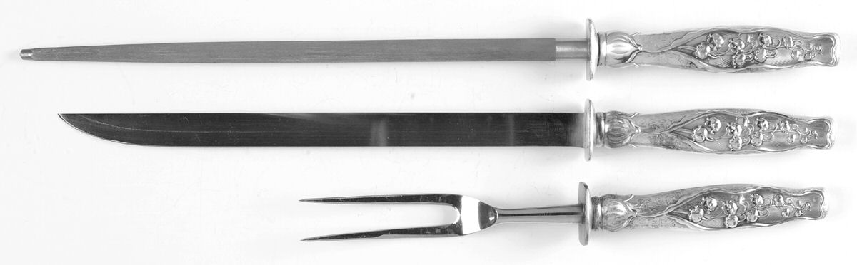 Lily of The Valley (Sterling) Large 3-Piece Roast Carving Set w/ Stainless Blade by Gorham Silver-1