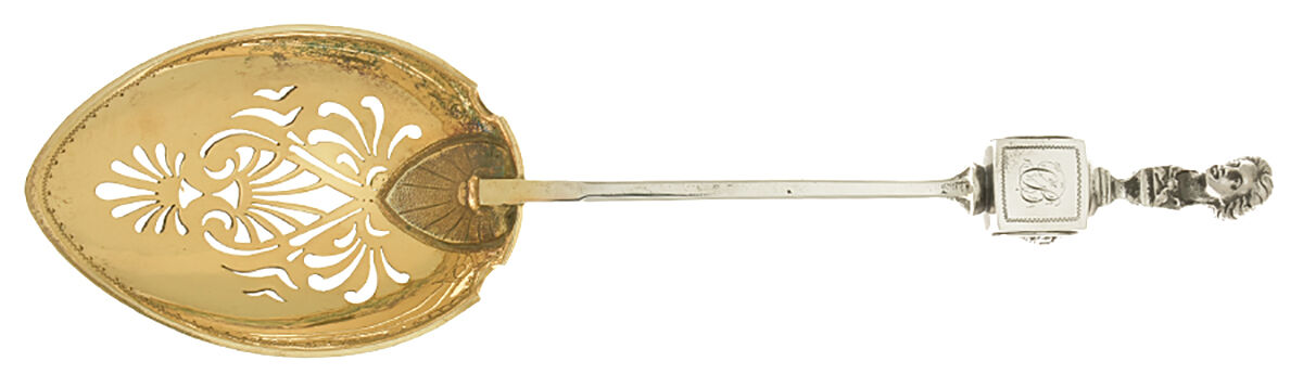 Bust (Coin) Large Bright Cut Pierced Nut Spoon by Gorham Silver-1