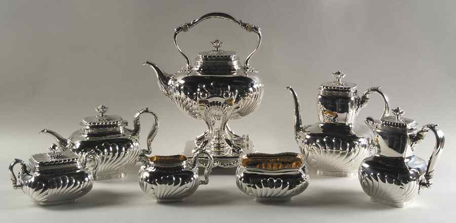 495C (Sterling, Hollowware) 7 Piece Tea Set (SCP, STP, SCR, SSU, SWB, SKES, PITHM) by Gorham Silver-1