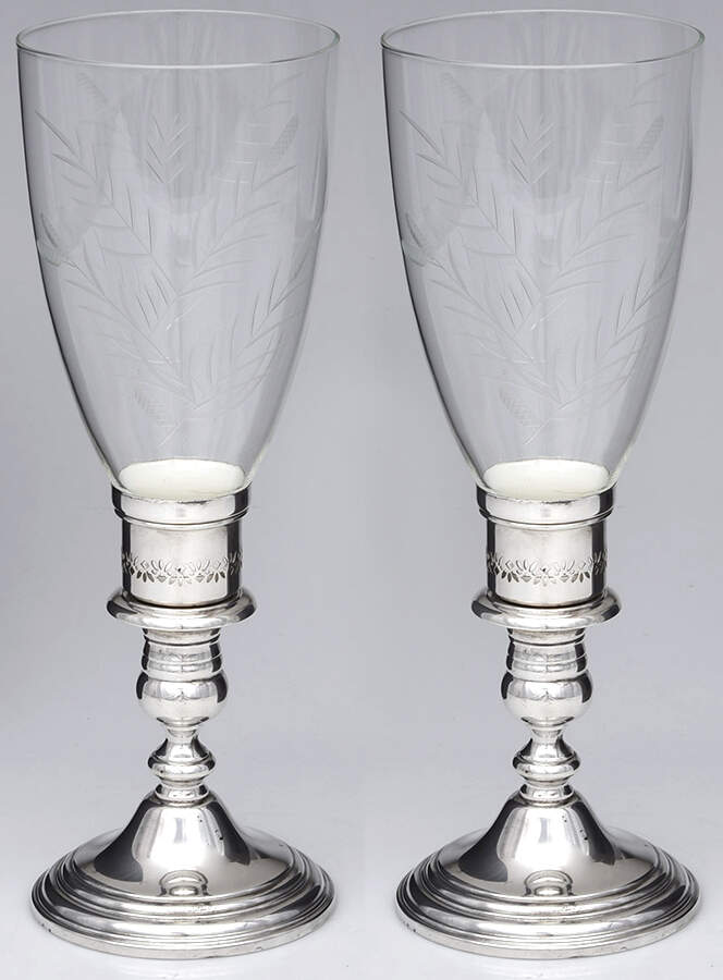 Pilgrim (Sterling, Hollowware) Pair of Weighted Hurricane Lamp & Globe by Gorham Silver-1
