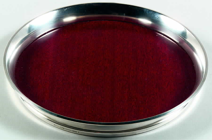 1078 (Sterling, Hollowware) 9" Round Tray with Brown Laminated Center by Gorham Silver-1