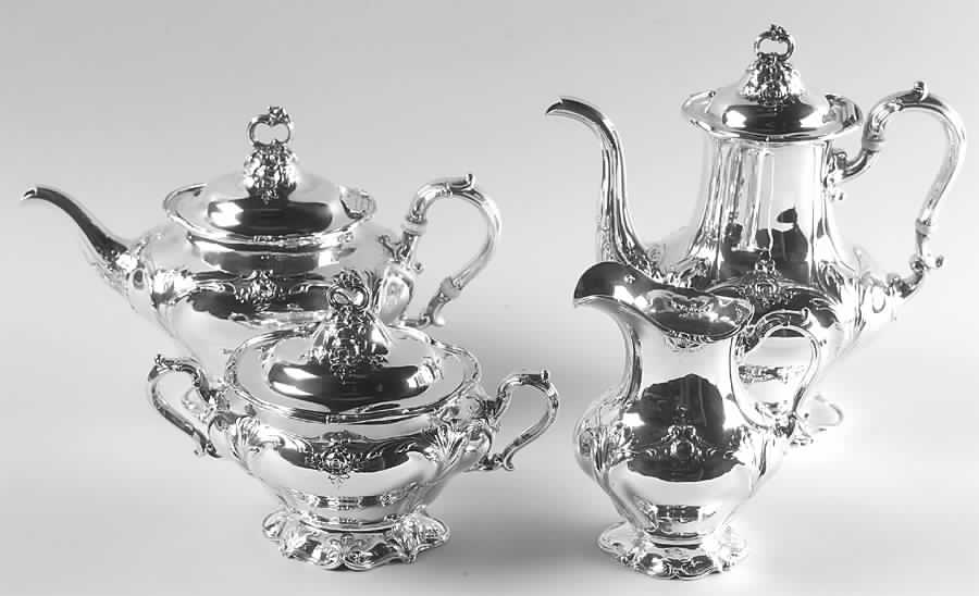 A160 (Sterling, Hollowware) 4 Piece Tea Set (SCP, STP, SCR, SSU) by Gorham Silver-1
