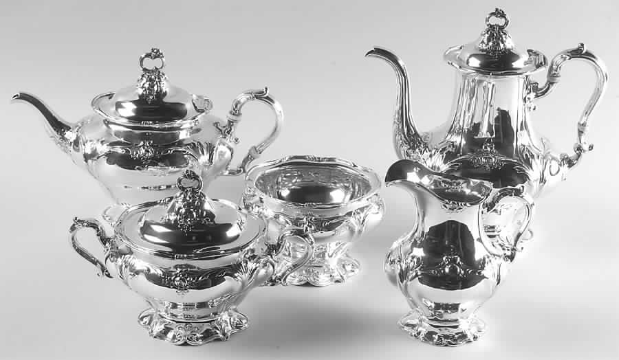 A160 (Sterling, Hollowware) 5 Piece Tea Set (SCP, STP, SCR, SSU, SWB) by Gorham Silver-1