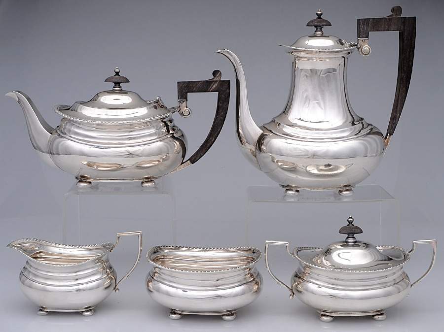 841 (Sterling, Hollowware) 5 Piece Tea Set (SCP, STP, SCR, SSU, SWB) by Gorham Silver-1