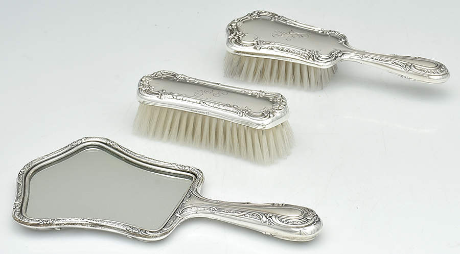 27 (Sterling, Hollowware) (3 Pc) Vanity Set (CLBM1, SHBM1, MIRM1) by Gorham Silver-1