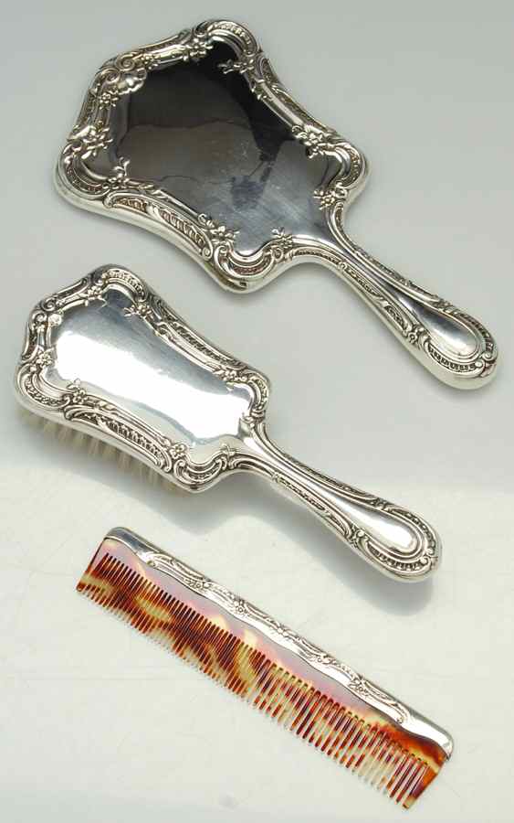 27 (Sterling, Hollowware) 3-Piece Vanity Set (Brush, Comb and Mirror) by Gorham Silver-1