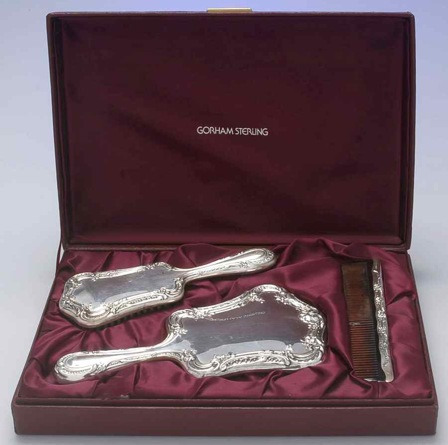 27 (Sterling, Hollowware) 3 Piece Vanity Set W/Case by Gorham Silver-1