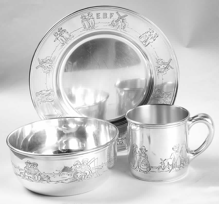 A12117-1 (Sterling, Hollowware) Child's Set 3 Piece (Bowl, Plate, Cup) by Gorham Silver-1