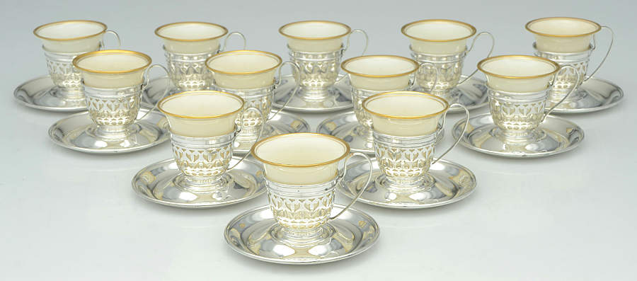 A5550 (Sterling, Hollowware) Demi Cup and Saucer with Lenox Liner - Set of 12 by Gorham Silver-1