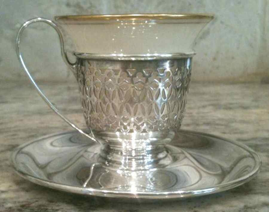 A5550 (Sterling, Hollowware) Demitasse Cup and Saucer with Lenox Liner by Gorham Silver-1