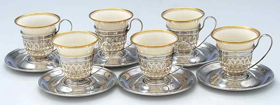 A5550 (Sterling, Hollowware) Demi Cup and Saucer with Lenox Liner - Set of 6 by Gorham Silver-1