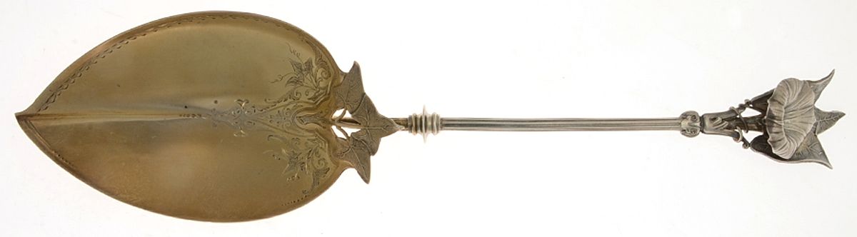Morning Glory (Sterling, 1865) Large Solid Ice Cream Server, Bright Cut by Gorham Silver-1