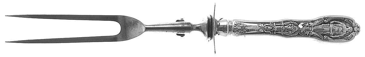 Mythologique (Strl, 1894, Old, BeadBorder, NoFaceBowl) Large Stainless-Prong Roast Carving Fork by Gorham Silver-1