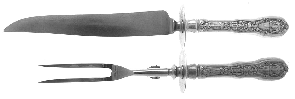 Mythologique (Strl, 1894, Old, BeadBorder, NoFaceBowl) Large 2-Piece Roast Carving Set w/Stainless Blade by Gorham Silver-1