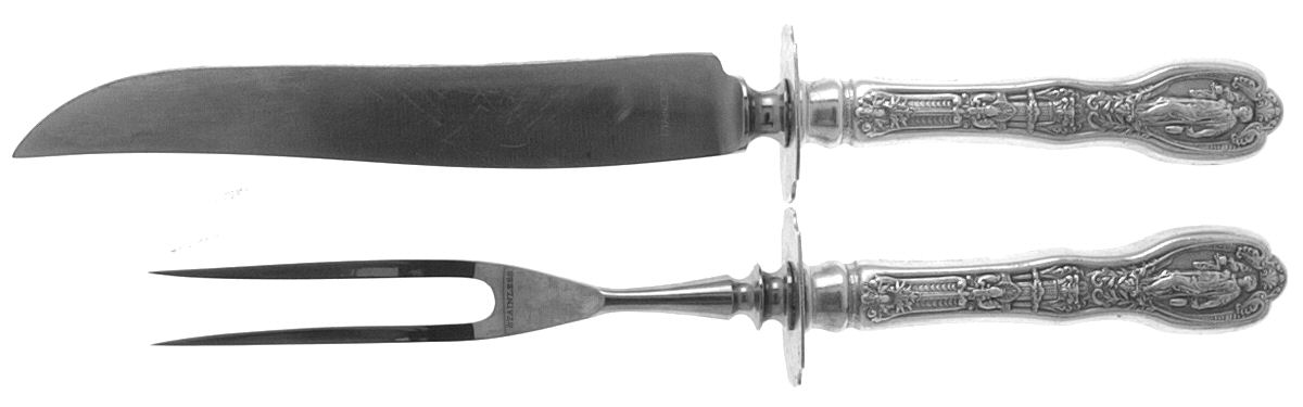 Mythologique (Strl, 1894, Old, BeadBorder, NoFaceBowl) Small Stainless Blade 2-Piece Steak Carving Set by Gorham Silver-1