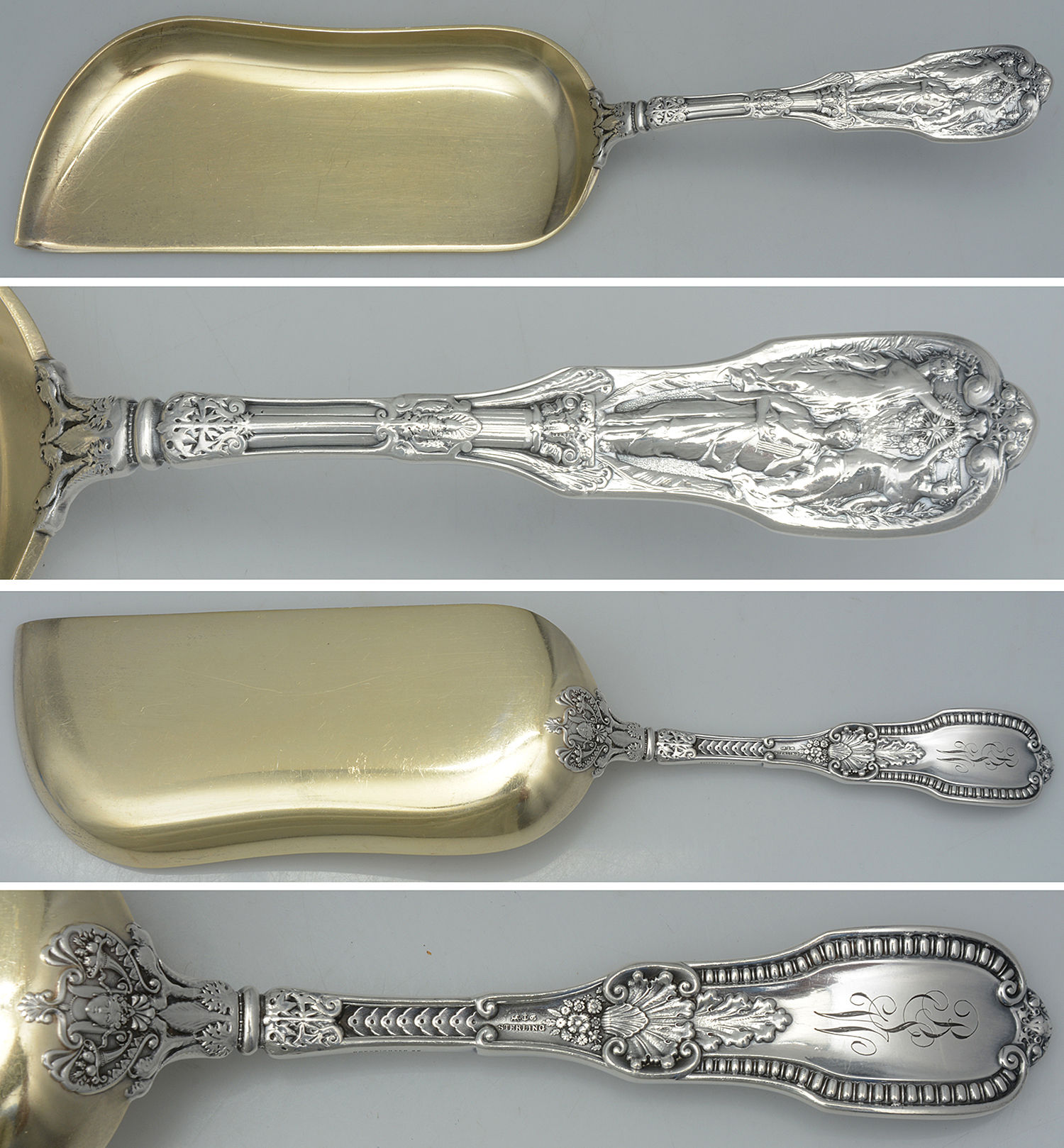 Mythologique (Strl, 1894, Old, BeadBorder, FaceBowl) Large Flat Handle Crumb Knife/Crumber by Gorham Silver-1