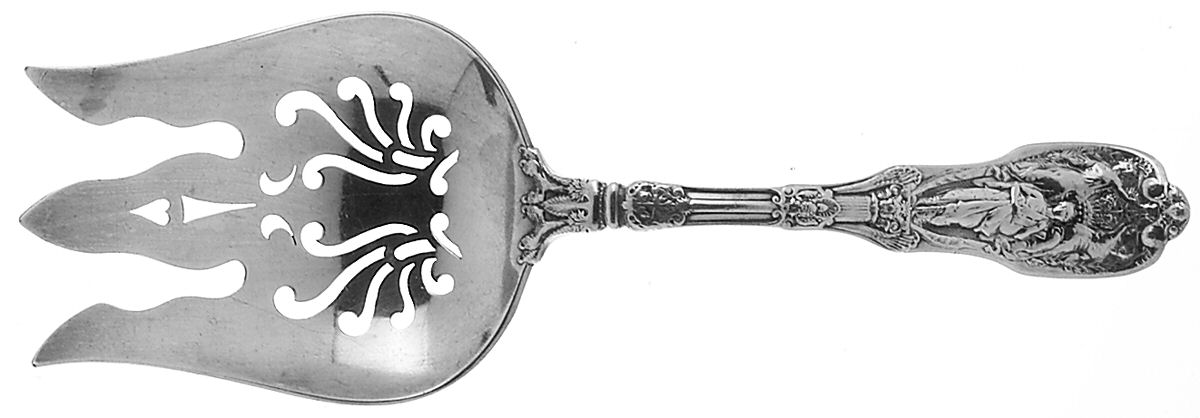 Mythologique (Strl, 1894, Old, BeadBorder, FaceBowl) Vegetable Serving Fork (Solid) by Gorham Silver-1