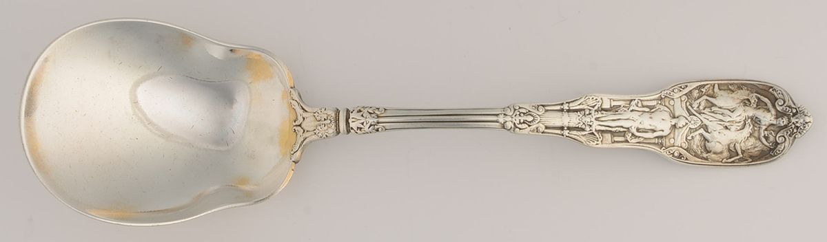 Mythologique (Strl, 1894, Old, BeadBorder, FaceBowl) Oversize Solid Salad Serving Spoon by Gorham Silver-1