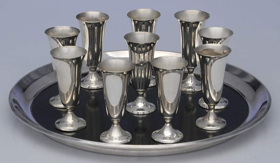 951 (Sterling, Hollowware) Cordial - Set of 10 with Complimentary Plated Tray by Gorham Silver-1