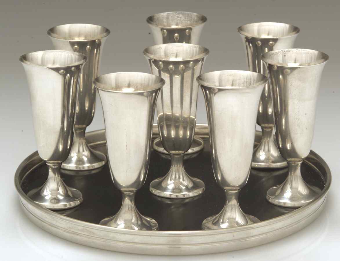 951 (Sterling, Hollowware) Cordial - Set of 8 with Sterling Band Tray by Gorham Silver-1