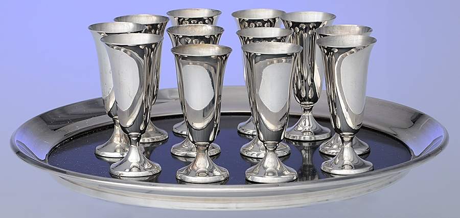 951 (Sterling, Hollowware) Cordial - Set of 12 with Complimentarey Plated Tray by Gorham Silver-1