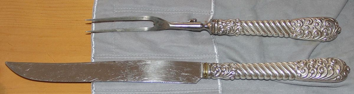 No. 75 (Sterling) Large 2-Piece Roast Carving Set w/Stainless Blade by Gorham Silver-1