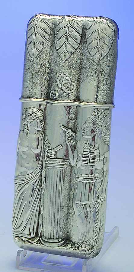 GAV2 (Sterling, Hollowware) Cigar Case with Lid (Holds 3 Cigars) by Galmer-1