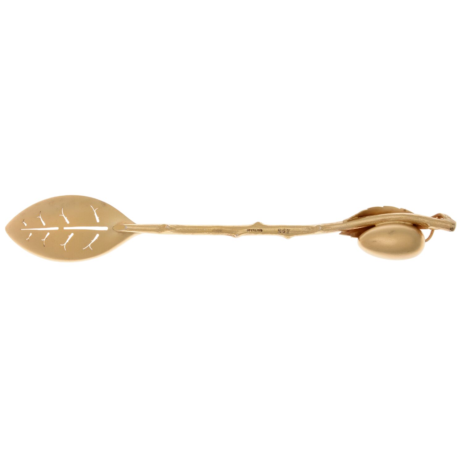 No. 267 (Sterling) Bright Cut Pierced Bowl Long Handle Olive Spoon by Gorham Silver-2
