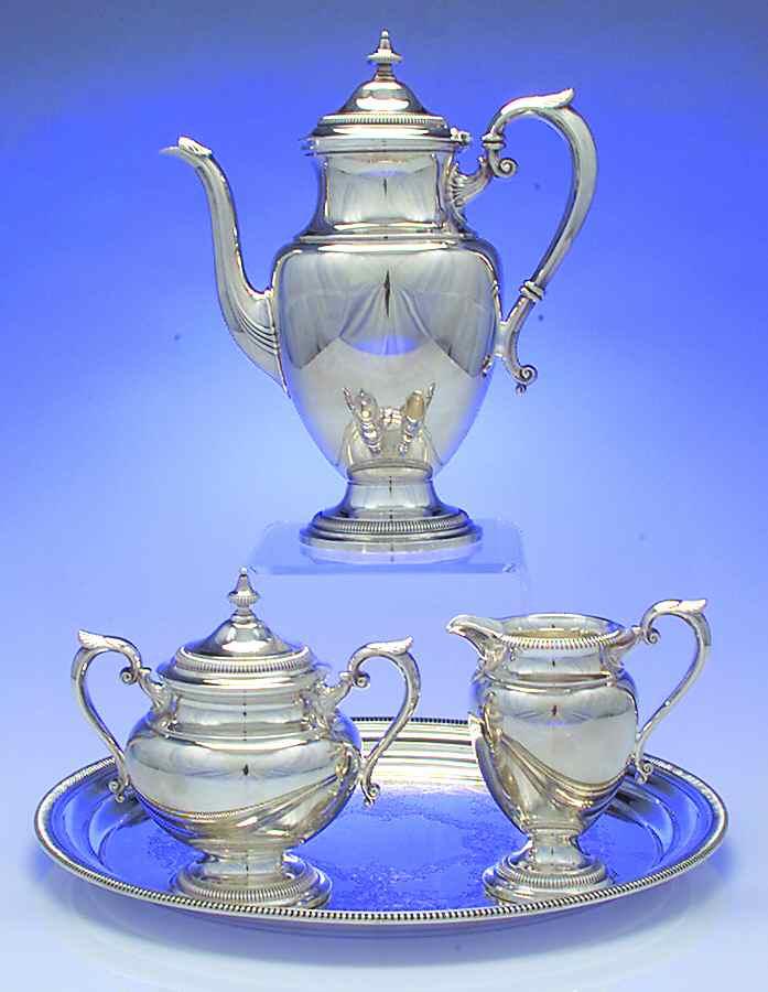 Y1200 (Silverplate, Hollowware) 3-Piece Coffee Set and Tray by Gorham Silver-1