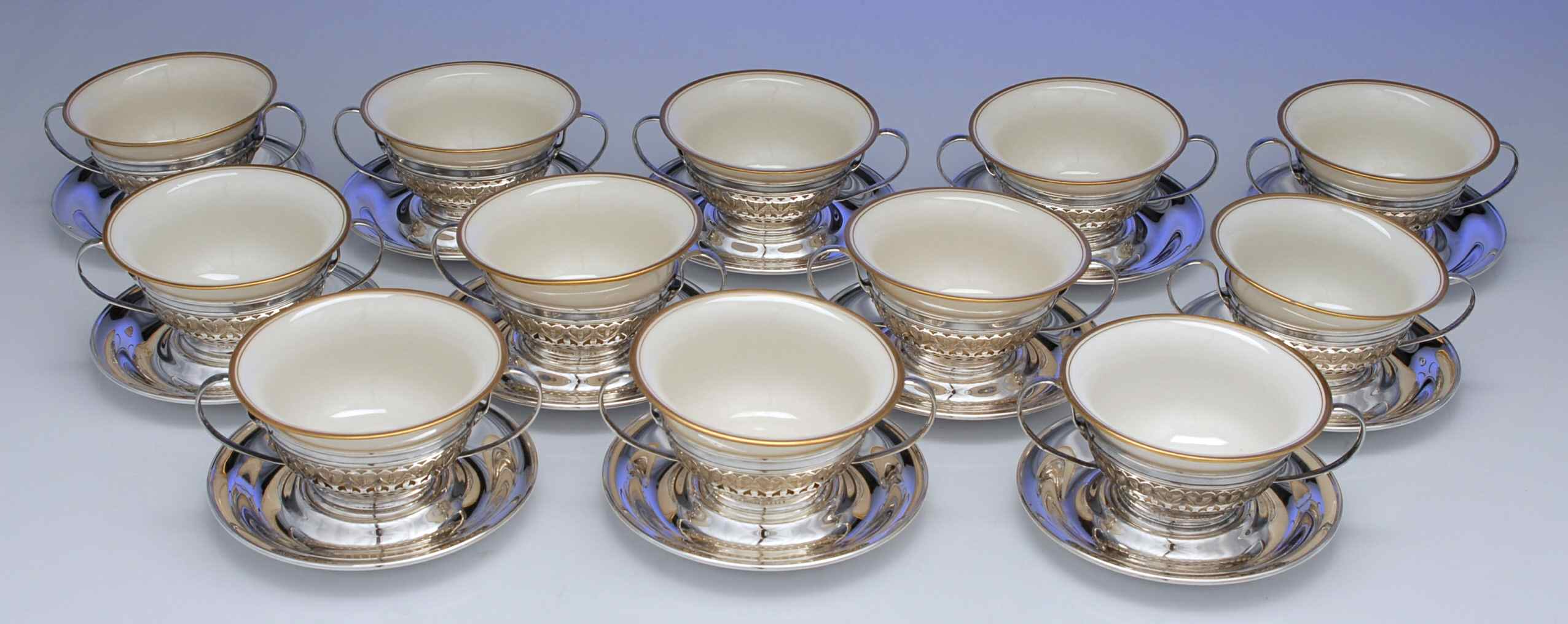 A5547 (Sterling, Hollowware) Bouillon Cup with Liners & Undeplate - Set of 12 by Gorham Silver-1