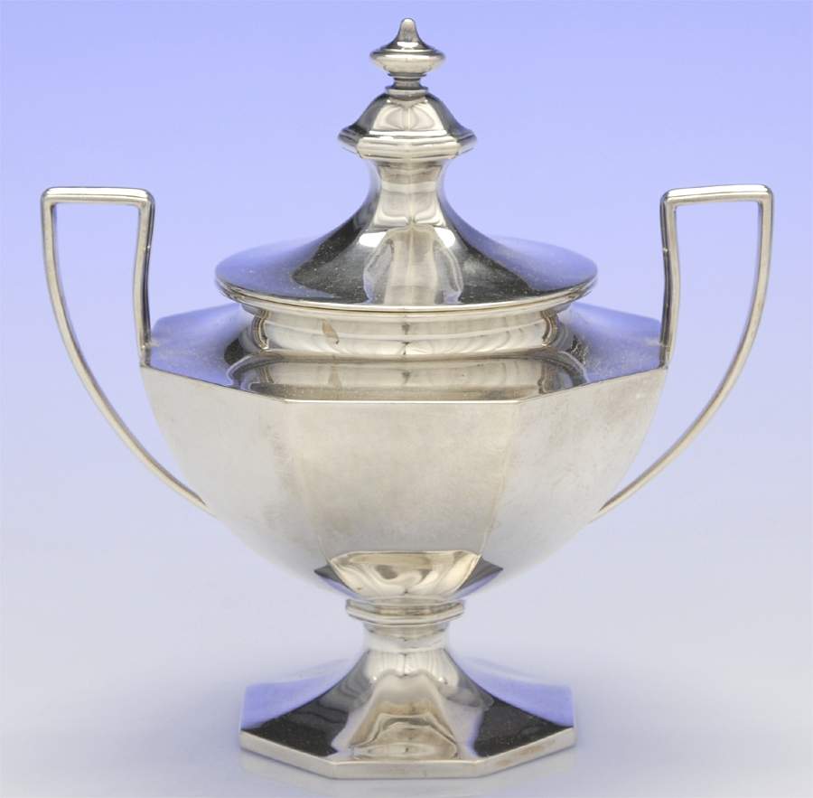A5751-Plain (Sterling, Hollowware) Sugar Bowl & Lid by Gorham Silver-1