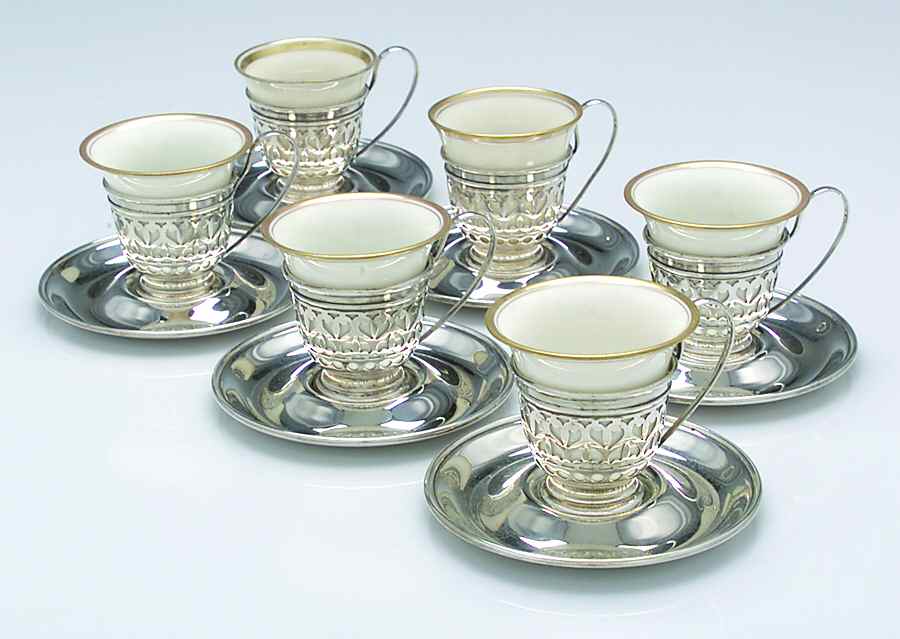 A5549 (Sterling, Hollowware) Demi Cup and Saucer with Liner - Set of 6 by Gorham Silver-1