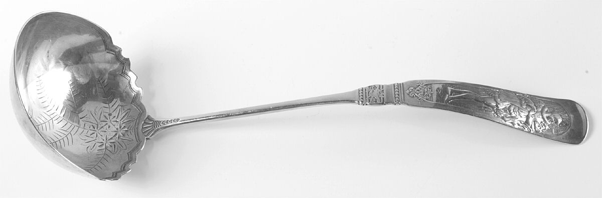 Fontainebleau (Sterling, 1880, Monograms) Large Soup Ladle, Bright Cut Solid Piece by Gorham Silver-1