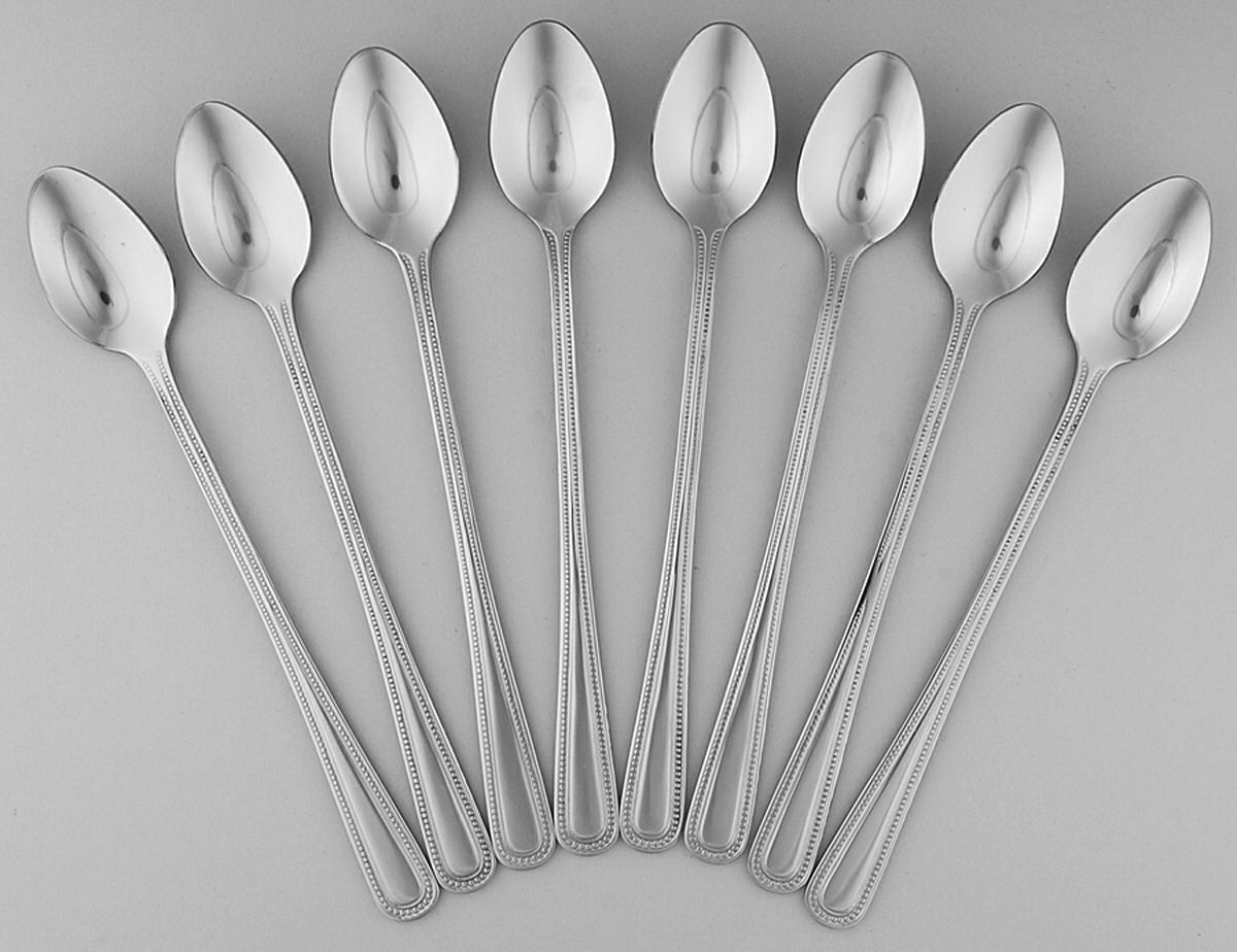 Bead (Stainless, Glossy, No 18-0) Iced Tea Spoon - Set of 8 by Gibson-1