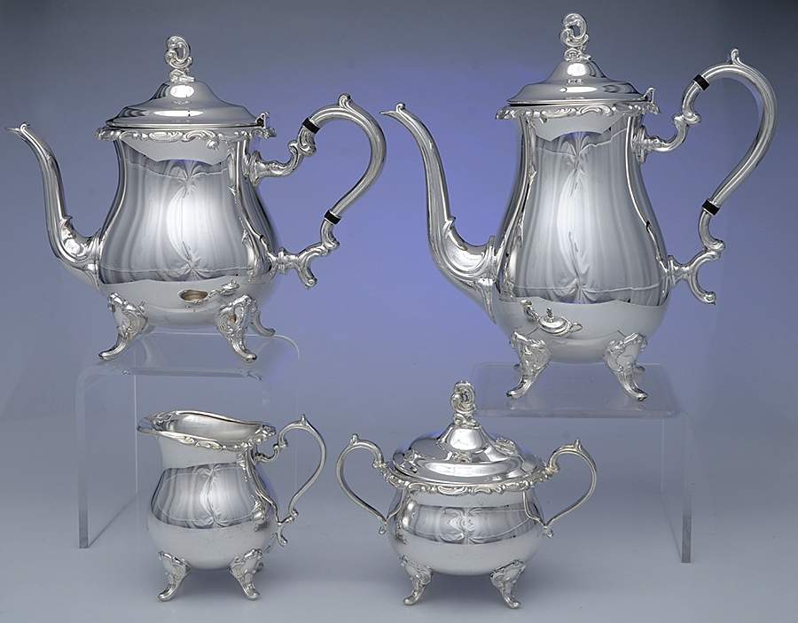 Lady Diane (Silverplate, Hollowware) (4 Piece) Silverplate Tea Set by Gorham Silver-1