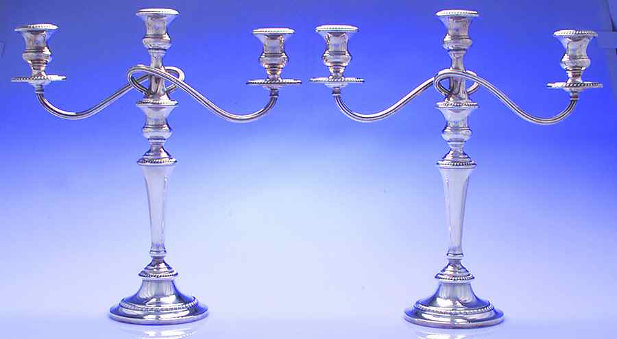 771 (Sterling, Hollowware) Pair of 14" 3 Light Weighted Candelabras by Gorham Silver-1