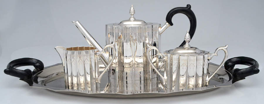GOI39 (Silverplate, Hollowware) 4 Piece Tea Set (PTP, PCR, PSU, PWTL) by Godinger-1