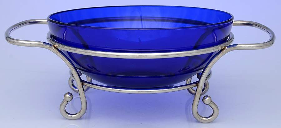 Silverplate Hollowware 10" Cobalt Serving Glass w/Holder by Godinger-1