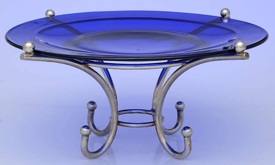 Silverplate Hollowware 11" Cobalt Plate Pedestal Cake Stand by Godinger-1