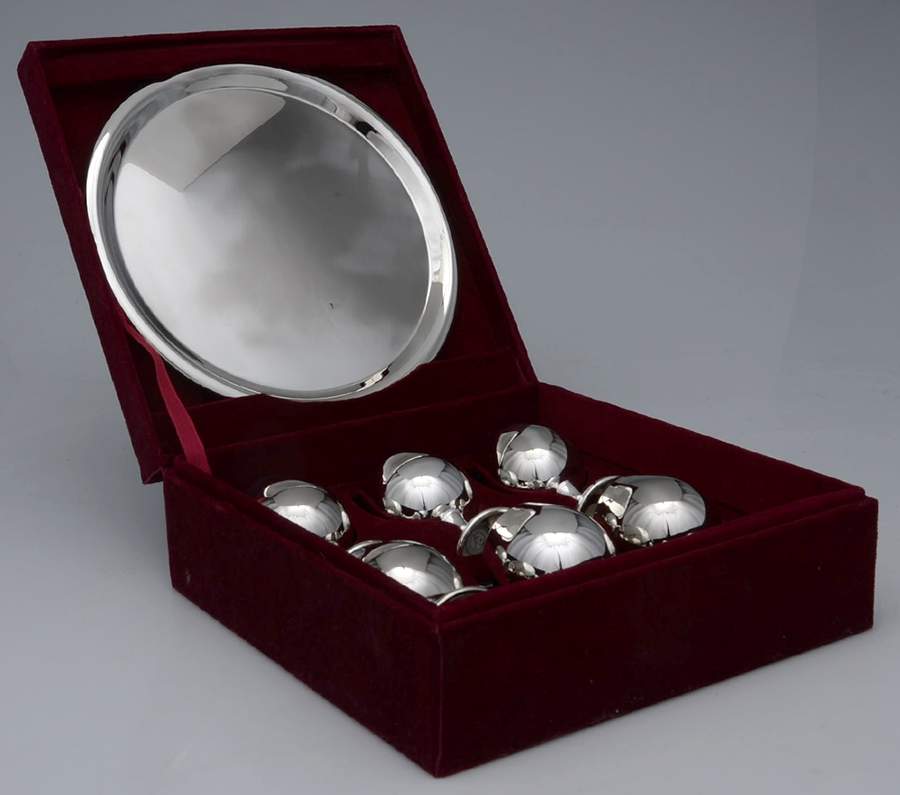 Silverplate Hollowware Cordial - Set of 6 & 7" Round Tray with Case Boxed by Godinger-1