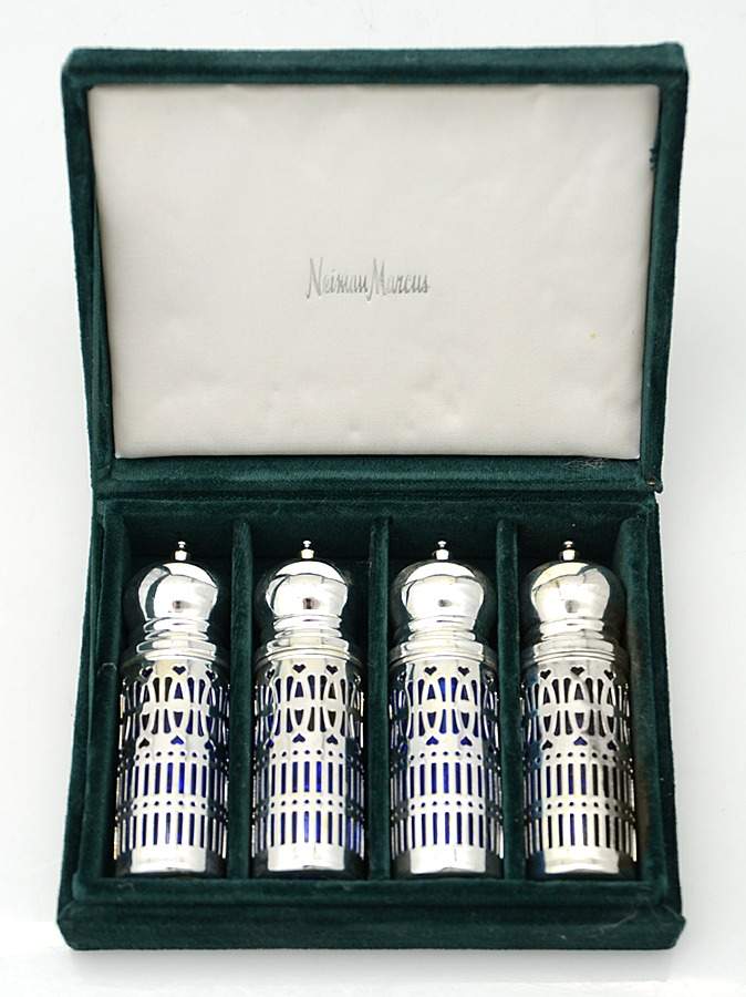 Silverplate Hollowware Salt and Pepper with Cobalt Liner (2 Pairs) by Godinger-1