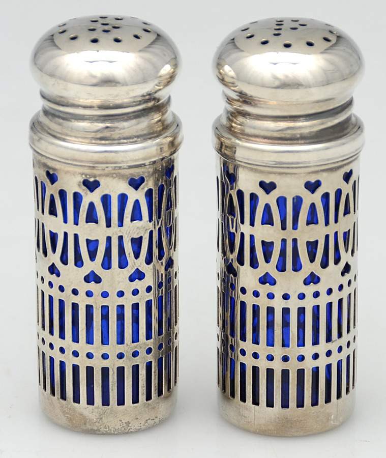 Silverplate Hollowware Salt and Pepper Set with Cobalt Liner by Godinger-1