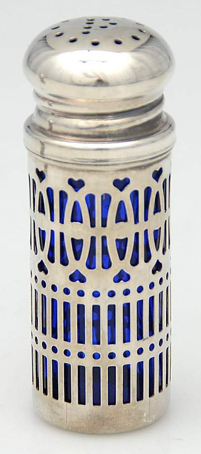 Silverplate Hollowware Pepper Shaker W/Cobalt Liner by Godinger-1
