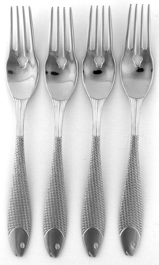 Fish Out of Water (Stainless) Individual Solid Fish Fork - Set of 4 by Gorham Silver-1