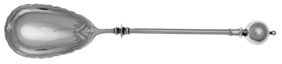 Ball (Sterling, 1868) Bright Cut Preserve Spoon by George B Sharp-1
