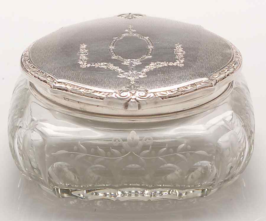 5600 (Sterling, Hollowware) Powder Jar, Crystal Bowl and Sterling Lid by Gorham Silver-1