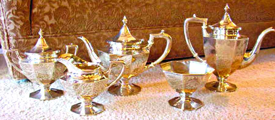 4548 (Sterling, Hollowware) 5 Piece Tea Set (SCP, STP, SCR, SSU, SWB) by Graff Washbourn & Dunn-1