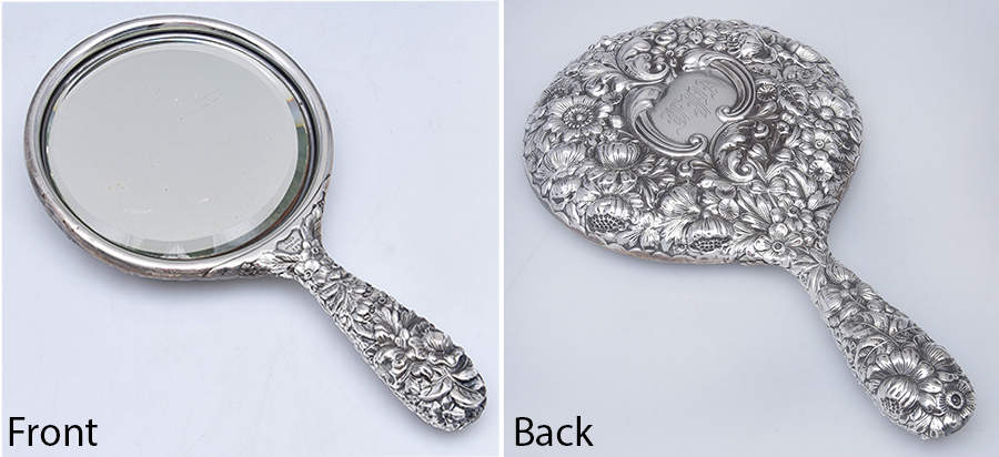 Repousse Chased (Sterilng, Hollowware) Mirror with Handle by Gorham Silver-1